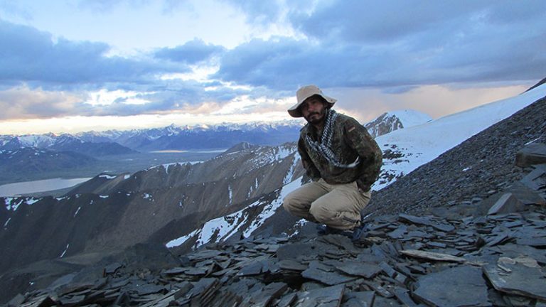 The author on a snow leopard survey in Tajikistan